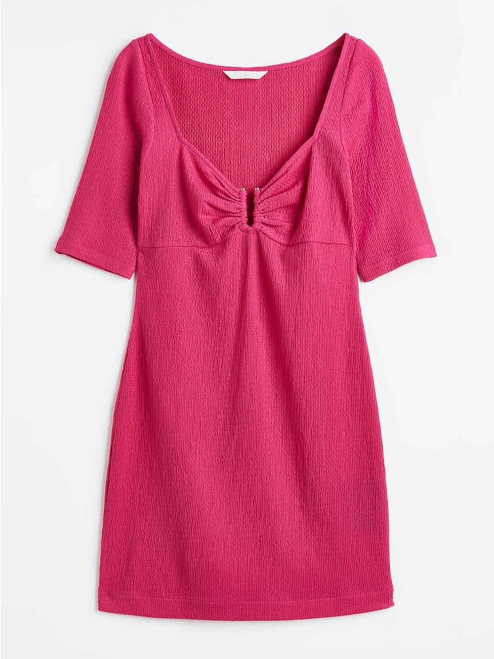 H&M Hot Pink Ruched Front Short Sleeve Mini Dress Size M NWT
